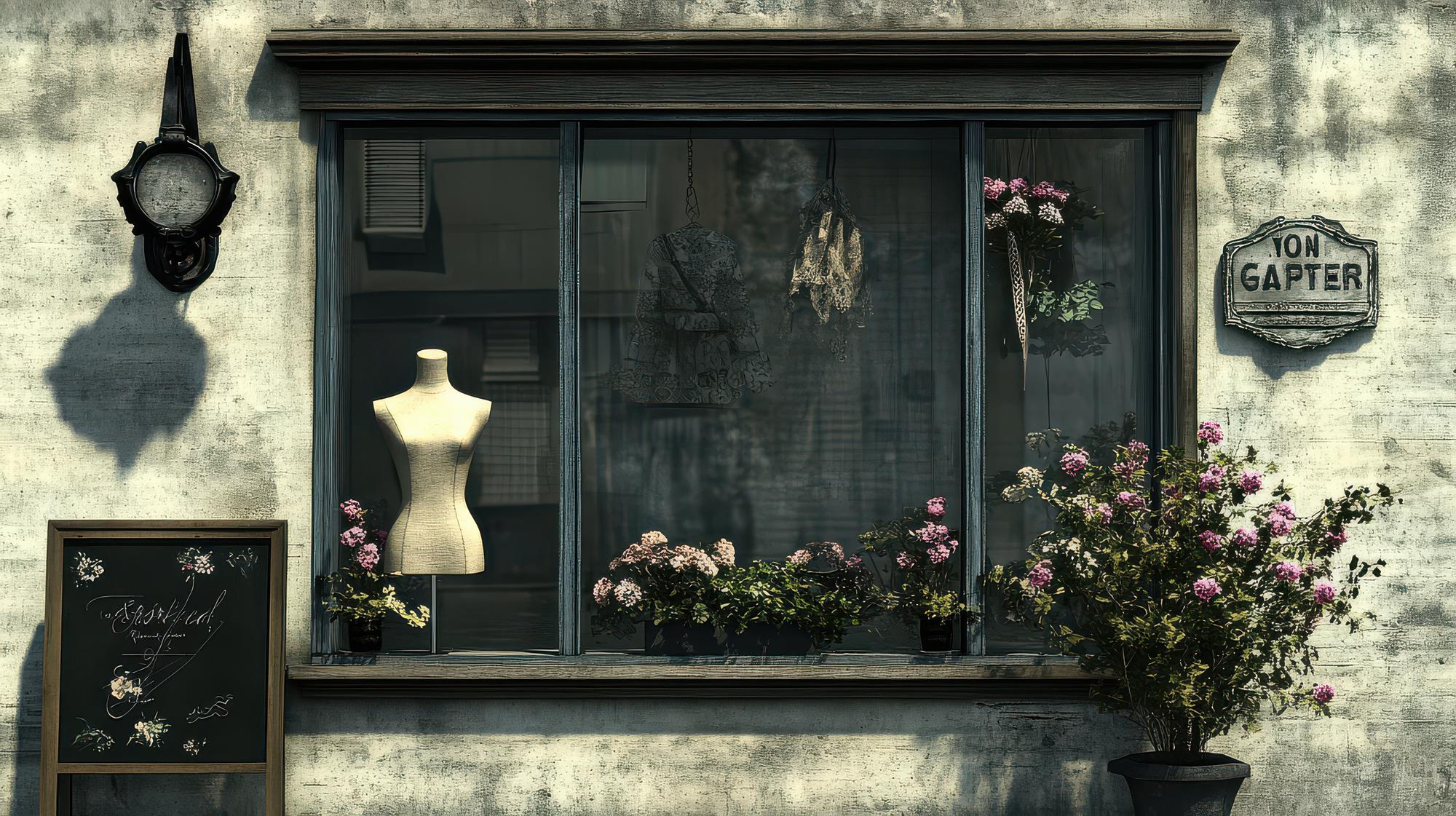 Exterior of embroidery atelier with window light